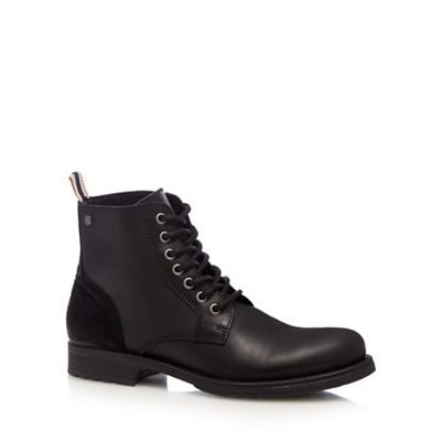 Jack & Jones Black 'Sting' leather boots